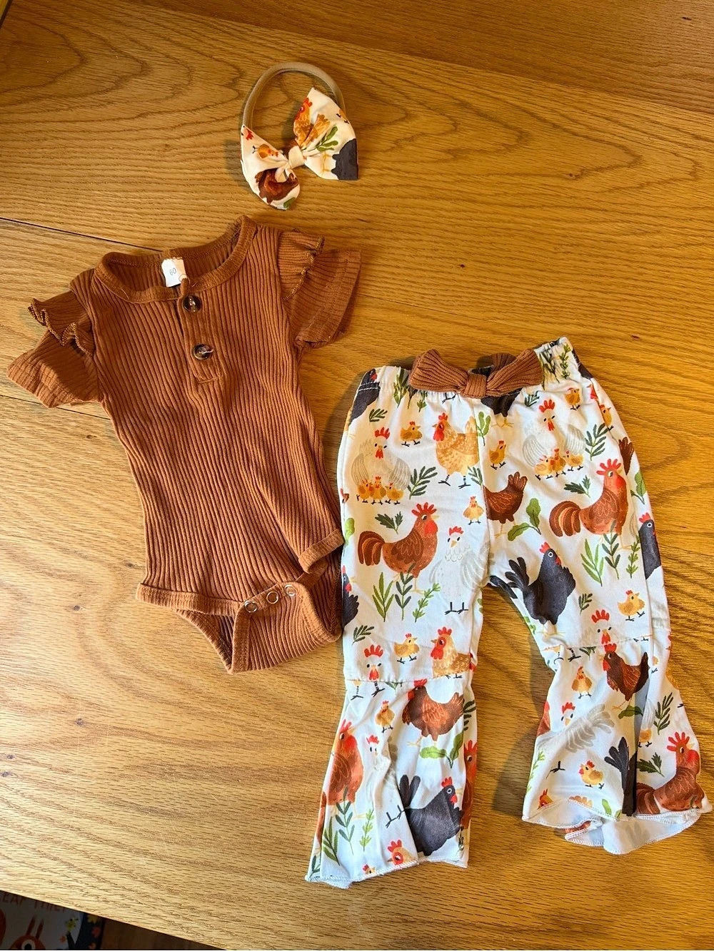 Baby Brown & White Chicken Print Set